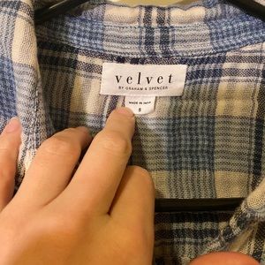 Velvet long sleeve plaid button up shirt